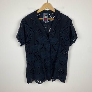 Johnny Was Marietta Cooper Button Up Lace Eyelet Blouse